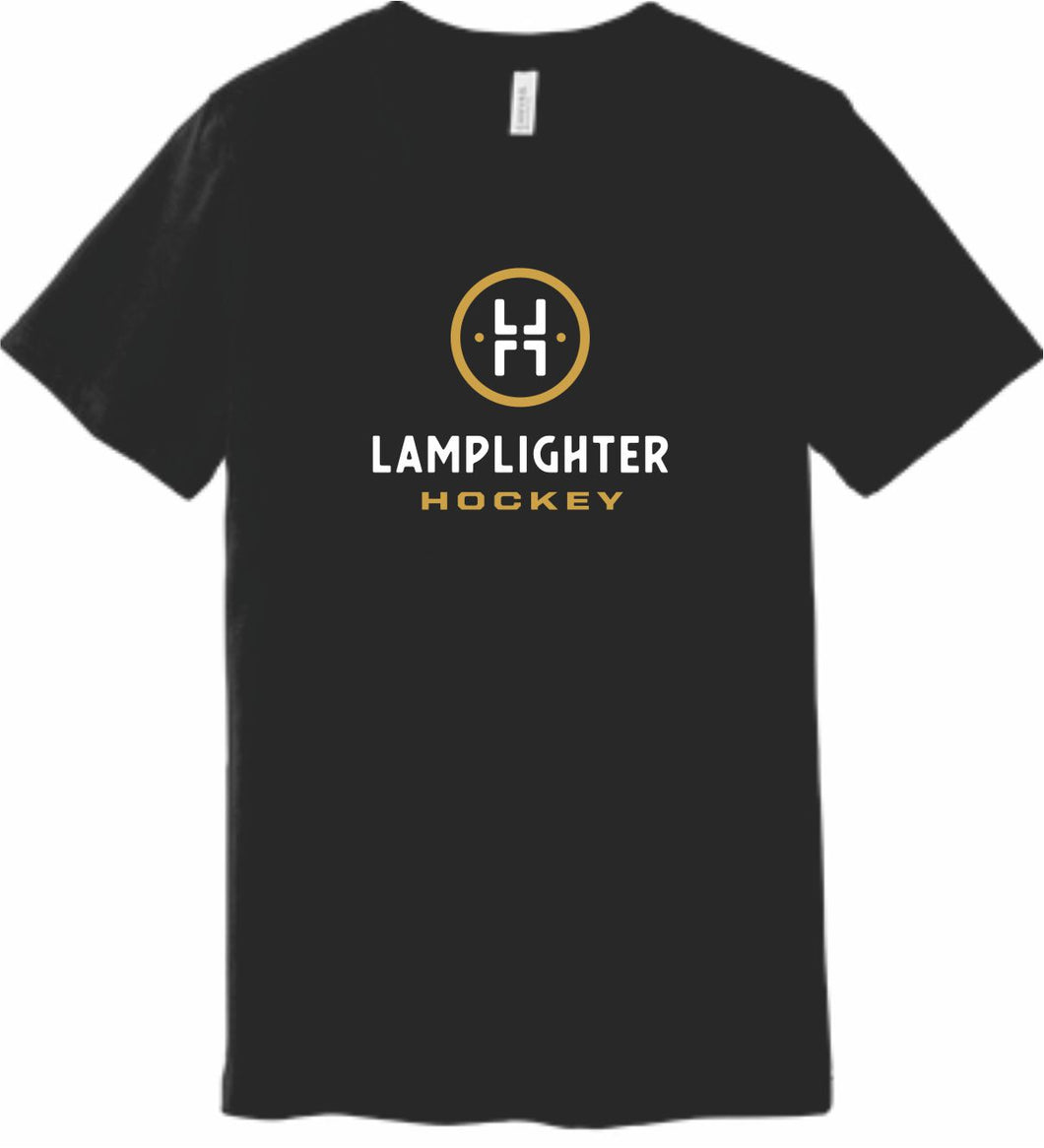 Lamplighter Hockey Black T-Shirt w/ Logo in Gold